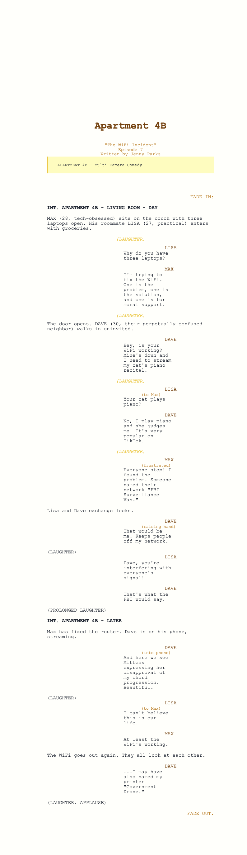 Comedy sitcom screenplay